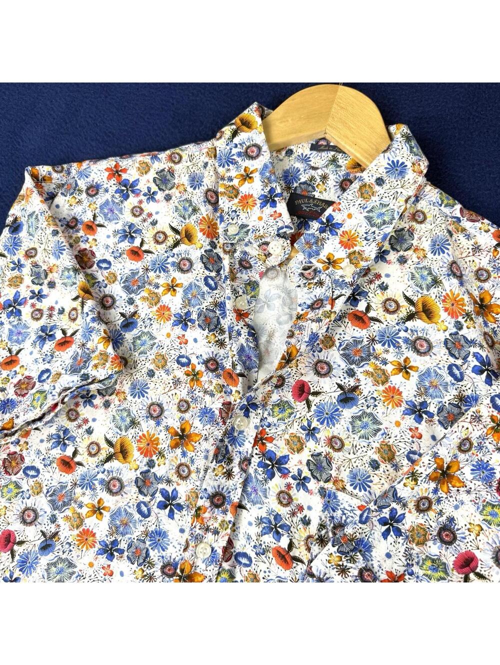 Paul & Shark Floral Button Up Shirt Floral Italian Luxury Casual Shirt Mens 43